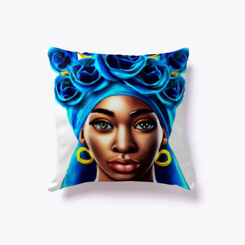 Blue Roses Black Woman Throw Pillow