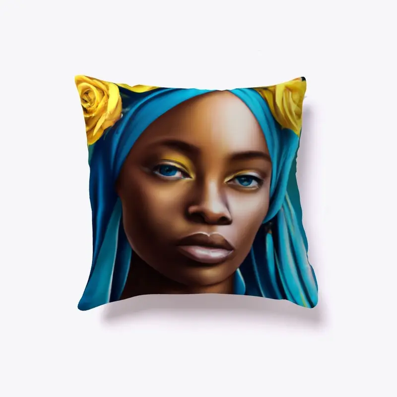 Yellow Roses Black Woman Throw Pillow