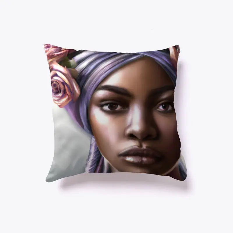 Pink Roses Black Woman Throw Pillow